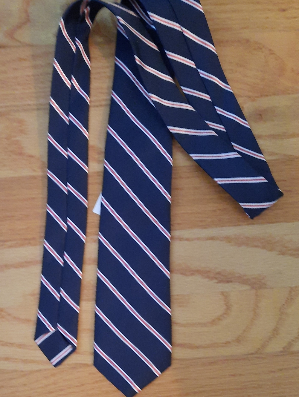 NWT Place Navy Tie with White and Coral Diagonal Stripes